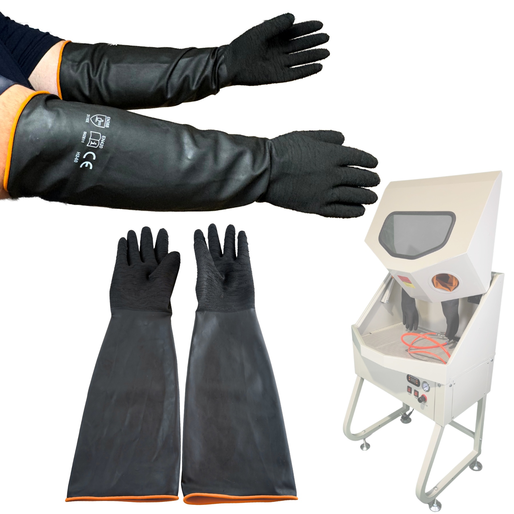 Ochranné gumové rukavice 55 cm pre umývací box